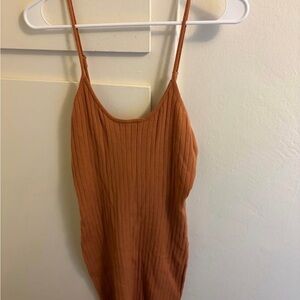 Women's Ribbed Spaghetti-Strap Dress- Rust